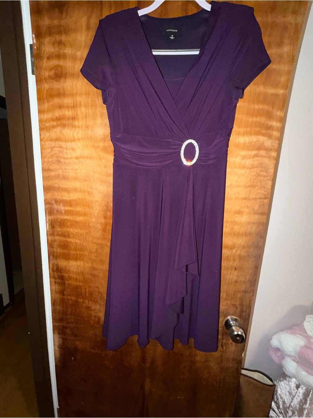 R&M Richards Plum Wrap-Style Dress with Oval Buckle
